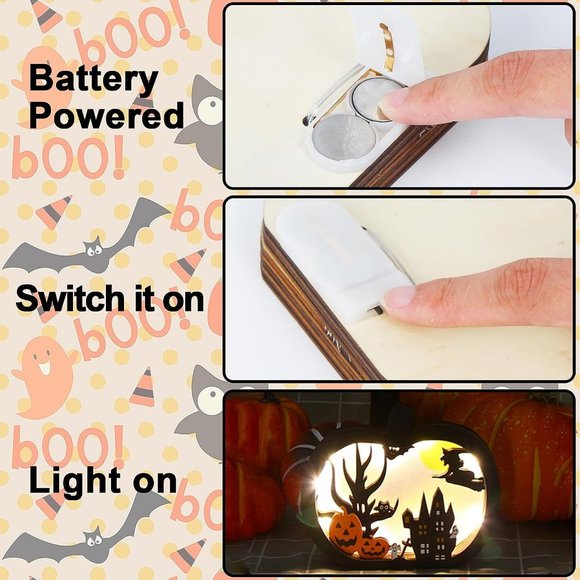 Halloween Wooden Table Sign Light Pumpkin Decoration Supply - Picture 5 of 11